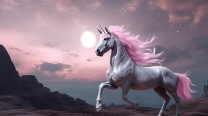 Naklejka na ściany i meble Pink background with unicorn. Illustration AI Generative.