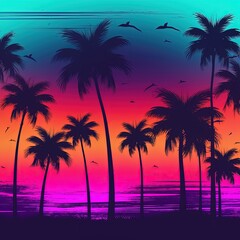 Colorful palm background. Illustration AI Generative.