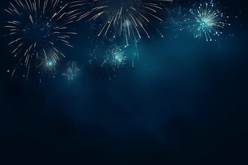 Fototapeta premium abstract blue fireworks background for celebrate. Generative AL