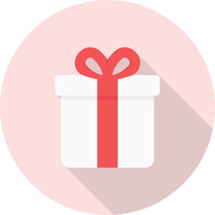Gift box icon with long shadow on pink background, flat design style