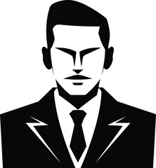 Black silhouette of a business man in the style of elegantly formal