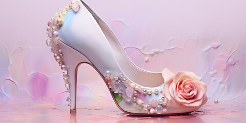 Brautschuhe mit Strass Steinen edel Dekoriert, ai generativ