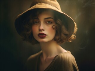 20s 30s 40s style portrait of a beautiful woman with era correct make up and accessories, generative ai