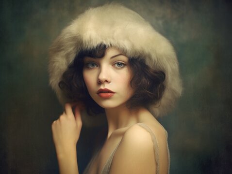 20s 30s 40s style portrait of a beautiful woman with era correct make up and accessories, generative ai