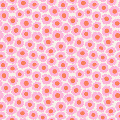 Vector seamless pattern. Pretty pattern in small pink flowers. Small daisy flowers. White background. Ditsy floral background. Delicate template for fashion prints. Stock vector.