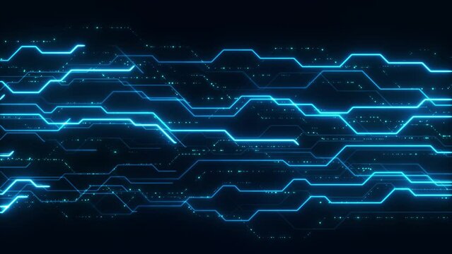 Digital Data moving on Circuit Board and CPU loop backgrounds. Computer Processing and organizing data. Abstract high tech Artificial intelligence (AI), data mining, modern computer technology surface