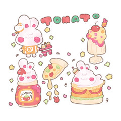 Pink Rabbit and food from ketchup