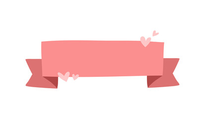 Red ribbon banner icon with hearts love, Web design element. Hand drawn valentine vector illustration. Place for your text for wedding, greeting card and holidays copy space © timonko