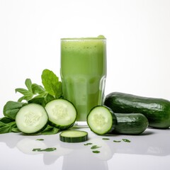 Cucumber juice isolated on white background. Generative AI