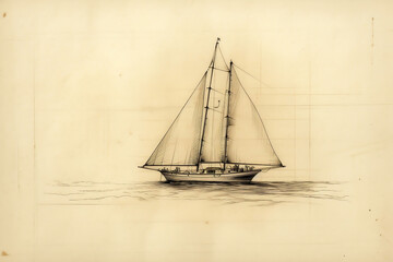 Sailing boat on sea, sketch (created with generative AI)