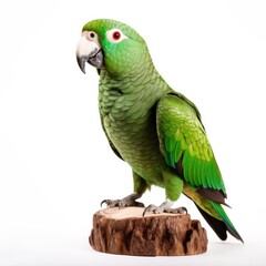 Green Parrot bird isolated on white background. Generative AI