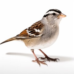 White-crowned Sparrow bird isolated on white background. Generative AI