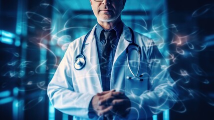 Doctor holding an icon of health and electronic medical. Generative AI