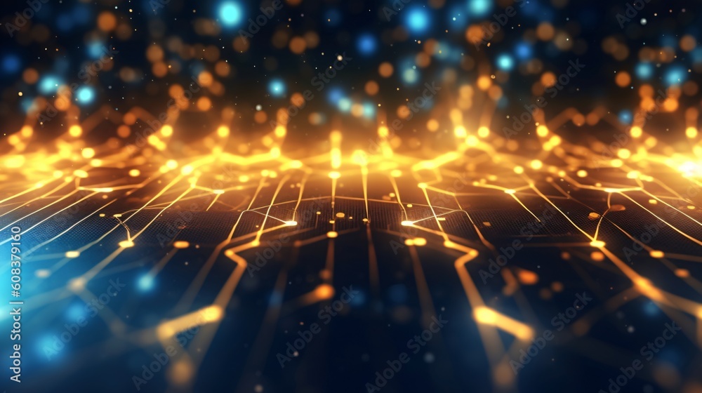 Poster abstract futuristic background with glowing neon lines. generative ai