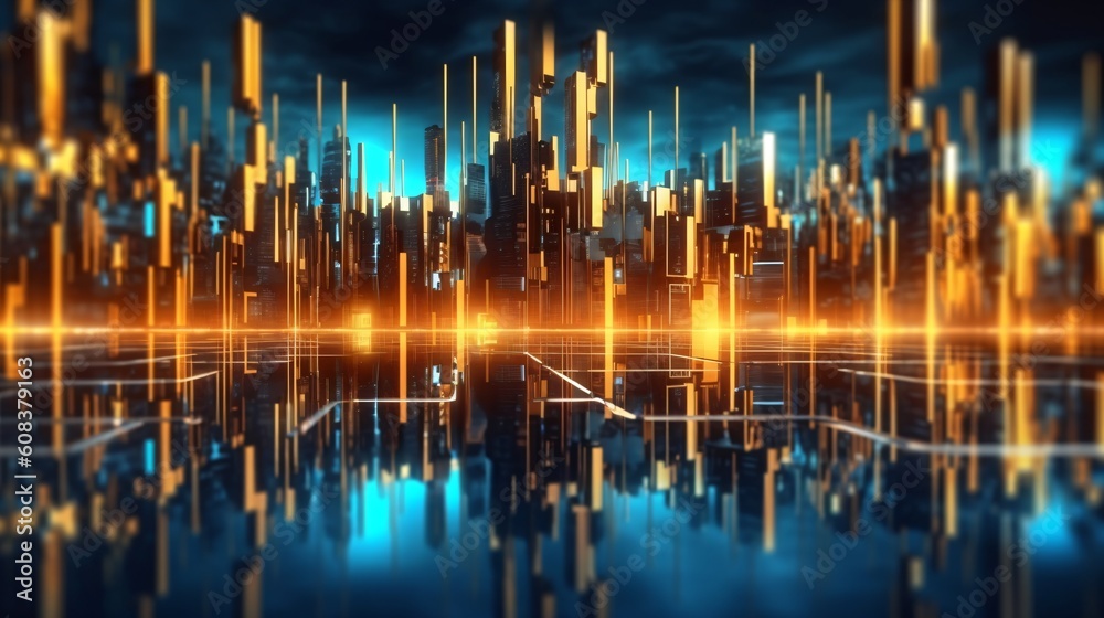 Wall mural abstract futuristic background with glowing neon lines. generative ai