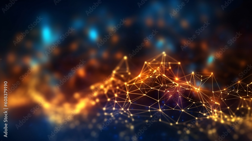 Poster abstract futuristic background with glowing neon lines. generative ai