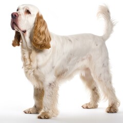Clumber Spaniel dog isolated on white background. Generative AI