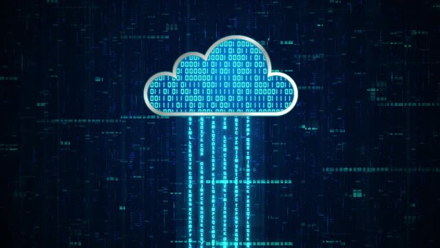 3D blue cloud system with binary code encryption, Data upload download to cloud system, Privacy security protection network encode decode online access concept