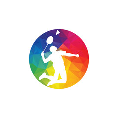 Modern Passionate Badminton Player in Action logo - Passionate Winning Moment Smash. Abstract Professional Young Badminton Athlete in Passionate Pose.