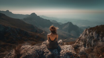 Obraz premium Woman practicing yoga and meditation on a mountain. Generative AI