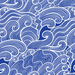 Fototapeta premium vector contemporary white wave lines asian style seamless pattern on blue