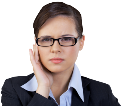 Close-up portrait of young businesswoman in glasses isolated on white background