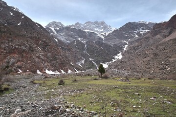 The Fann Mountains  in western region of Tajikistan - 608381567