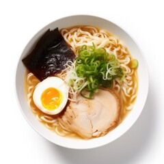 Kagoshima Ramen Tonkotsu and chicken broth isolated on white background. Generative AI