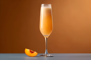 Bellini cocktail close-up with peach