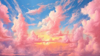 The sky has pink fluffy clouds. (Generative AI) - 608382581