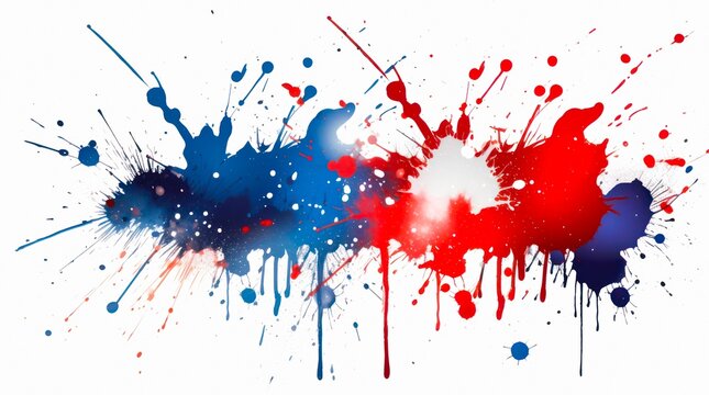 Abstract background with red and blue paint splashes on white background for USA Independence Day. Generative AI.