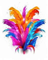 Isolated, colorful feathers for carnival composition. (Illustration, Generative AI)
