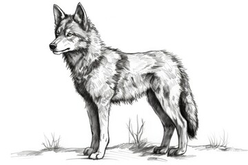 Cute Wolf drawing on white background - generative AI