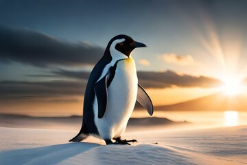 penguin on the beach - obrazy, fototapety, plakaty