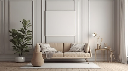 Obraz premium Minimalist Interior of modern living room 3D rendering, generative ai