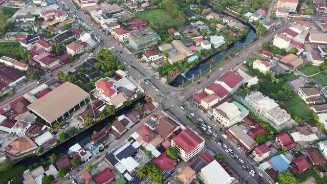 Aerial City View By Drone of Vientiane Laos