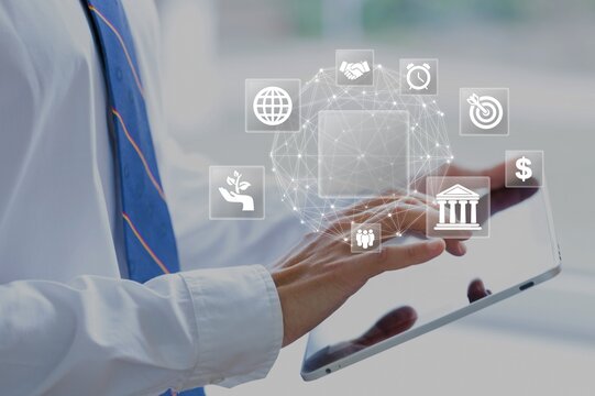 ESG environment business concept. Business person use digital tablet