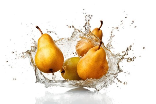 stock photo of water splash with sliced pears isolated Food Photography