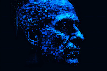 Silhouette of a 3d human head made of dots and particles. Concept of Artificial intelligence and Neural Network. Generative Ai.
