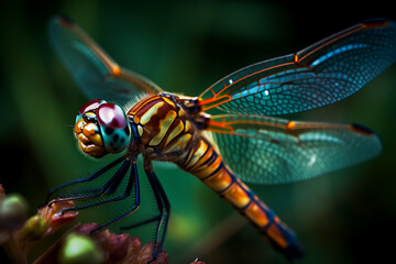 Fascinating shot of a dragonfly. AI Generated