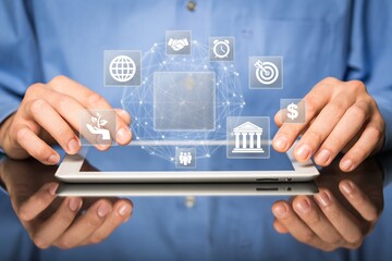 ESG environment business concept. Business person use digital tablet