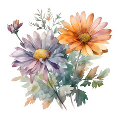 Watercolored Bouqet of Flowers as PNG Generative AI