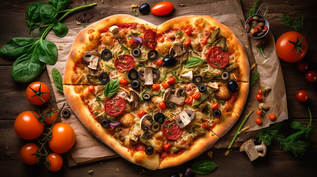 A pizza with a heart. AI Generated