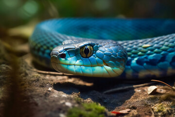 Fototapeta premium Majestic Blue Viper Snake in Its Natural Habitat. Generative AI....