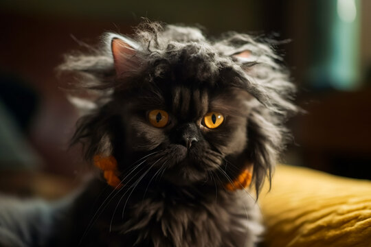 Confused Kitty Coif. Feline Fashion Faux Pas.  AI Generated