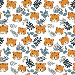Cute baby tiger seamless patterns, minimal style
