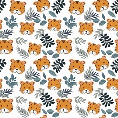 Cute baby tiger seamless patterns, minimal style
