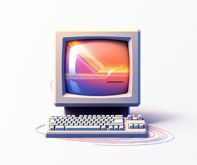 Computer screen on white background, in the style of graphic design poster art, minimalist images, retro pc monitor. Generative Ai