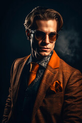 Fashionable male model in a trendy suit and sunglasses. AI Generated..