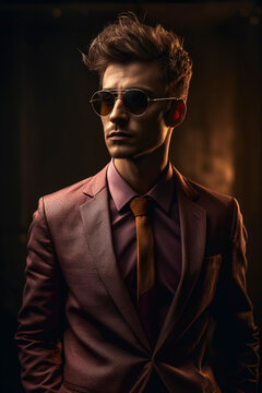 Fashionable male model in a trendy suit and sunglasses. AI Generated..